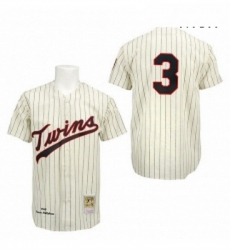 Mens Mitchell and Ness Minnesota Twins 3 Harmon Killebrew Replica CreamBlack Strip Throwback MLB Jersey