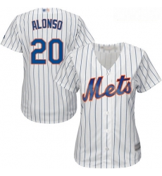 Mets #20 Pete Alonso White 28Blue Strip Home Women Stitched Baseball Jersey