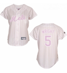 Womens Majestic New York Mets 5 David Wright Authentic WhitePink Strip MLB Jersey