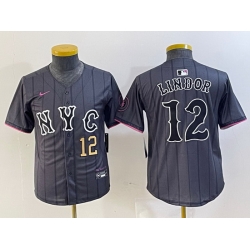 Youth New York Mets 12 Francisco Lindor Graphite 2024 City Connect Limited Stitched Baseball Jersey 2