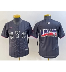 Youth New York Mets Team Big Logo Graphite 2024 City Connect Limited Stitched Baseball Jersey 4