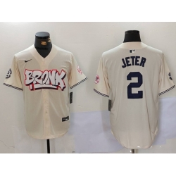 Men New York Yankees 2 Derek Jeter Cream The Bronx Graffiti V2 Vapor Limited Stitched Baseball Jersey 6