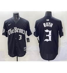 Men New York Yankees 3 Babe Ruth Black  27Gothic Legacy Edition 27 Vapor Premier Limited Stitched Baseball Jersey