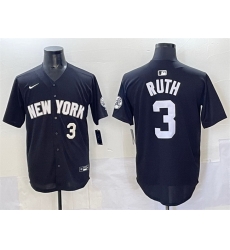 Men New York Yankees 3 Babe Ruth Black Limited Stitched Baseball Jersey