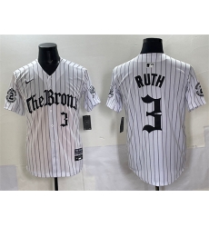Men New York Yankees 3 Babe Ruth White Pinstripe  27Gothic Legacy Edition 27 Vapor Premier Limited Stitched Baseball Jersey