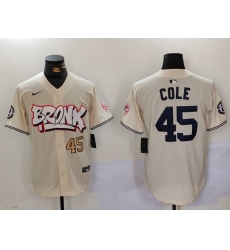 Men New York Yankees 45 Gerrit ColeCream The Bronx Graffiti V2 Vapor Limited Stitched Baseball Jersey 3