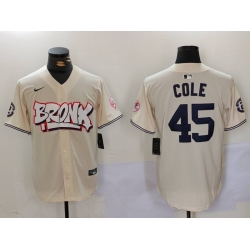 Men New York Yankees 45 Gerrit ColeCream The Bronx Graffiti V2 Vapor Limited Stitched Baseball Jersey 5