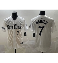Men New York Yankees 7 Mickey Mantle White  27Gothic Legacy Edition 27 Vapor Premier Limited Stitched Baseball Jersey