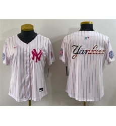 Women New York Yankees Team Big Logo White Pink Pinstripe Limited Stitched Baseball Jersey 005 Women New York Yankees Team Big Logo White Pink Pinstripe Limited Stitched Baseball Jersey 005