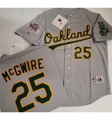 Men Oakland Athletics  25 Mark McGwire Grey With Green Elephant   1989 World Series Patch Battle of the Bay Stitched Baseball Jersey