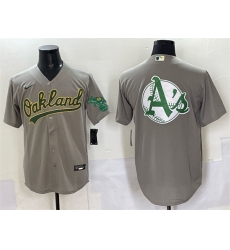 Men Oakland Athletics Team Big Logo Grey Cool Base Stitched Baseball Jersey 3