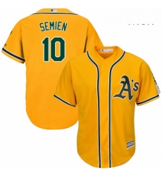 Mens Majestic Oakland Athletics 10 Marcus Semien Replica Gold Alternate 2 Cool Base MLB Jersey