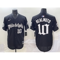 Men Philadelphia Phillies 10 J T  Realmuto Black Gothic Vapor Limited Stitched Jersey