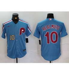 Men Philadelphia Phillies 10 J T  Realmuto Blue Cool Base Stitched Jersey 1