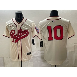 Men Philadelphia Phillies  10 J T  Realmuto Cream 2026 Field of Dreams Stadium Stitched Baseball Jersey