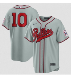 Men Philadelphia Phillies  10 J T  Realmuto Gray 2026 Field of Dreams Stadium Stitched Baseball Jersey