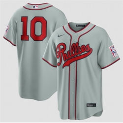 Men Philadelphia Phillies  10 J T  Realmuto Gray 2026 Field of Dreams Stadium Stitched Baseball Jersey