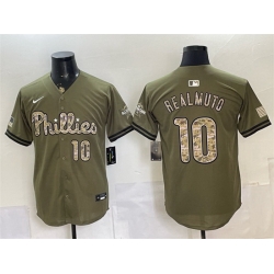 Men Philadelphia Phillies  10 J T  Realmuto Olive 2026 Armed Forces Day Stitched Baseball Jersey