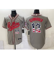 Men Philadelphia Phillies 12 Kyle Schwarber Gray 2026 Field of Dreams USA 250 Fourth of July Stadium Stitched Baseball Jersey Men Philadelphia Phillies 12 Kyle Schwarber Gray 2026 Field of Dreams USA 250 Fourth of July Stadium Stitched Baseball Jersey