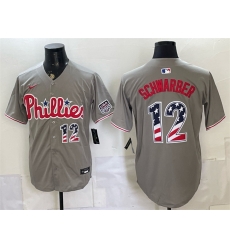 Men Philadelphia Phillies  12 Kyle Schwarber Grey USA 250 Fourth of July Home Stitched Baseball Jersey