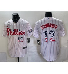 Men Philadelphia Phillies  12 Kyle Schwarber White USA 250 Fourth of July Home Stitched Baseball Jersey