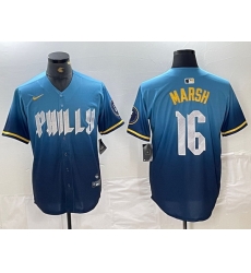 Men Philadelphia Phillies 16 Brandon Marsh Blue 2024 City Connect Limited Stitched Jersey 1