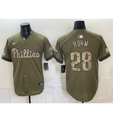 Men Philadelphia Phillies  28 Alec Bohm Olive 2026 Armed Forces Day Stitched Baseball Jersey