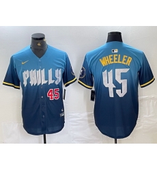 Men Philadelphia Phillies 45 Zack Wheeler Blue 2024 City Connect Limited Stitched Baseball Jersey 1