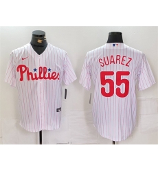 Men Philadelphia Phillies 55 Ranger Suarez White Cool Base Stitched Jersey