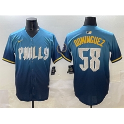 Men Philadelphia Phillies 58 Seranthony Dom EDnguez Blue 2024 City Connect Limited Stitched Jersey