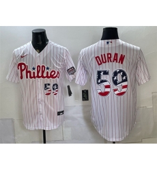 Men Philadelphia Phillies  59 Jhoan Duran White USA 250 Fourth of July Home Stitched Baseball Jersey