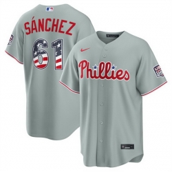 Men Philadelphia Phillies  61 Jhoan Sanchez Grey USA 250 Fourth of July Home Stitched Baseball Jersey