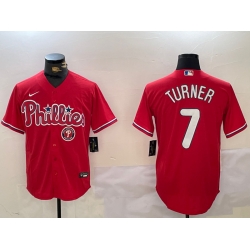 Men Philadelphia Phillies 7 Trea Turner Red Cool Base Stitched Jersey