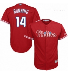 Mens Majestic Philadelphia Phillies 14 Jim Bunning Replica Red Alternate Cool Base MLB Jersey 