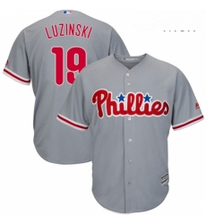 Mens Majestic Philadelphia Phillies 19 Greg Luzinski Replica Grey Road Cool Base MLB Jersey