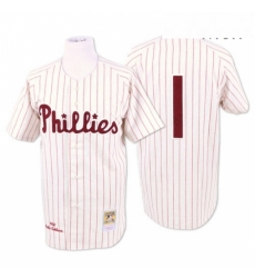 Mens Mitchell and Ness Philadelphia Phillies 1 Richie Ashburn Replica WhiteRed Strip Throwback MLB Jersey