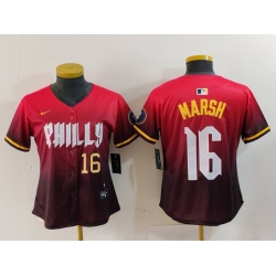 Women Philadelphia Phillies 16 Brandon Marsh Red 2024 City Connect Limited Stitched Baseball Jersey 1