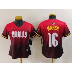 Women Philadelphia Phillies 16 Brandon Marsh Red 2024 City Connect Limited Stitched Baseball Jersey