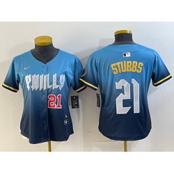 Women Philadelphia Phillies 21 Garrett Stubbs Blue 2024 City Connect Limited Stitched Jersey