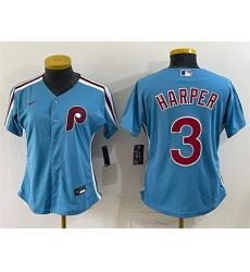 Women Philadelphia Phillies  3 Bryce Harper Blue Stitched Baseball Jersey  
