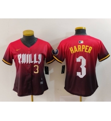 Women Philadelphia Phillies 3 Bryce Harper Red 2024 City Connect Limited Stitched Baseball Jersey 1