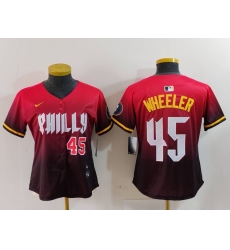 Women Philadelphia Phillies 45 Zack Wheeler Red 2024 City Connect Limited Stitched Baseball Jersey 7