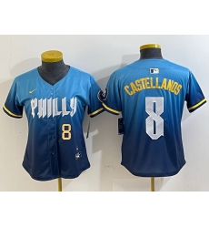 Women Philadelphia Phillies 8 Nick Castellanos Blue 2024 City Connect Limited Stitched Jersey 2