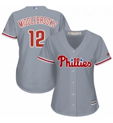 Womens Majestic Philadelphia Phillies 12 Will Middlebrooks Replica Grey Road Cool Base MLB Jersey 