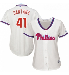 Womens Majestic Philadelphia Phillies 41 Carlos Santana Authentic Cream Alternate Cool Base MLB Jersey 