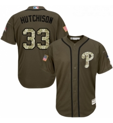 Youth Majestic Philadelphia Phillies 33 Drew Hutchison Replica Green Salute to Service MLB Jersey 