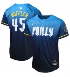 Youth  Philadelphia Phillies 45 Zack Wheeler Blue 2024 City Connect Limited Stitched Baseball Jersey