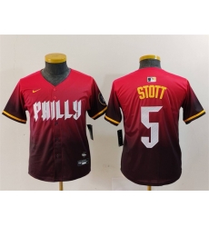 Youth Philadelphia Phillies 5 Bryson Stott Red 2024 City Connect Limited Stitched Baseball Jersey