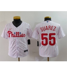 Youth Philadelphia Phillies 55 Ranger Suarez White Cool Base Stitched Baseball Jersey