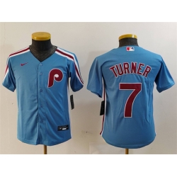 Youth Philadelphia Phillies 7 Trea Turner Blue Cool Base Stitched Baseball Jersey